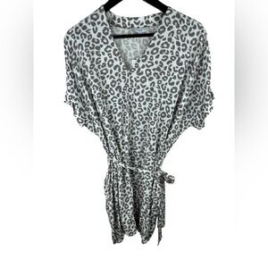 Fate Women grey white leopard short sleeve oversized shirt Mini Dress M NEW